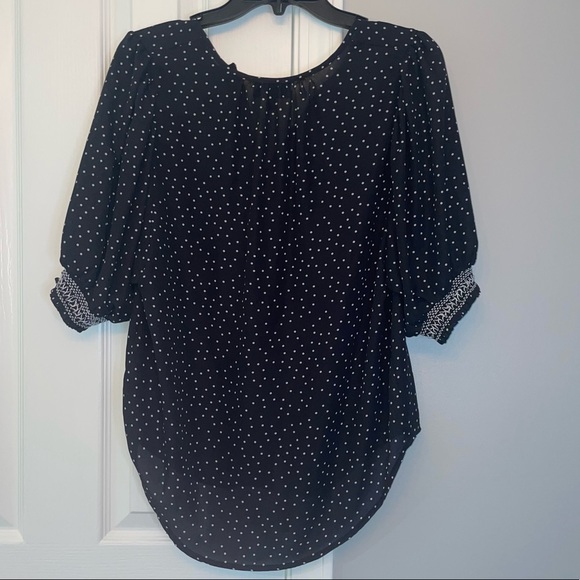Bobeau Polka Dot Button Up Puff Sleeve Blouse - Picture 3 of 10